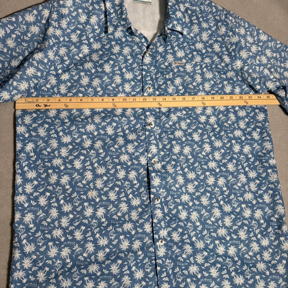 COLUMBIA Mens Short Sleeve Vented PFG Palm Tree Print Blue‎ Large - Picture 6 of 10